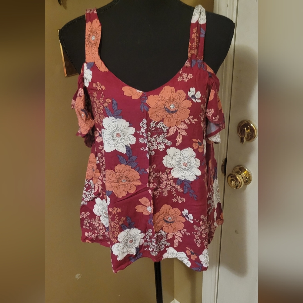 Blue Rain Women's Floral Cold Shoulder Top